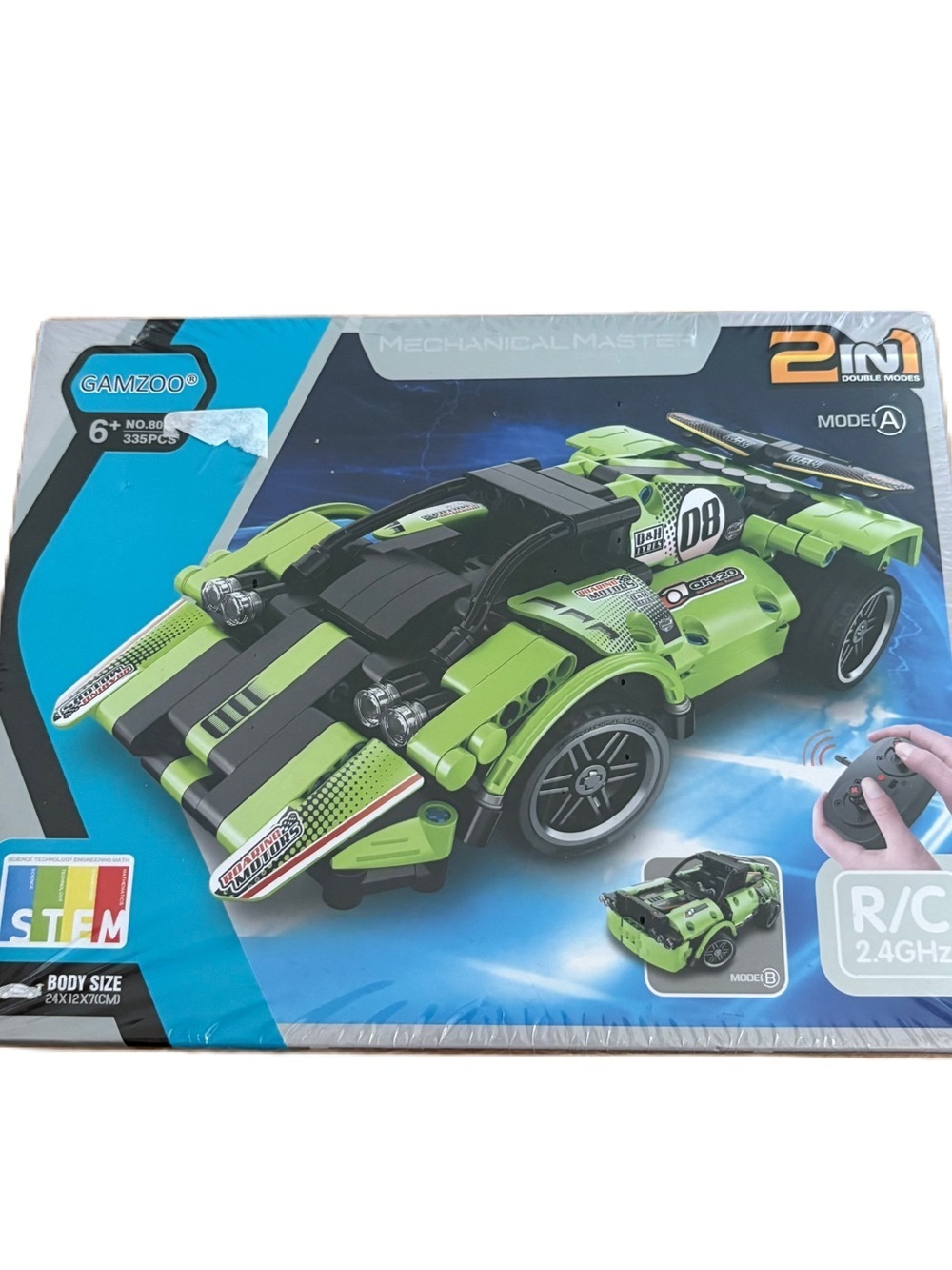 2-in-1 Remote Control Green Race Car Building Set NEW STEM Building Blocks